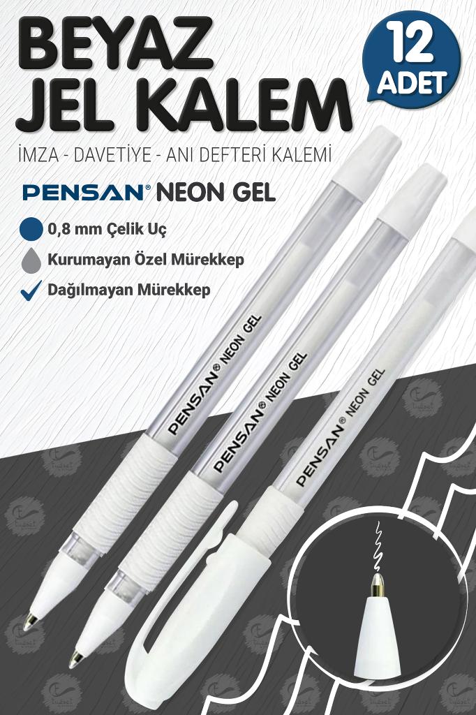 Pensan NEON JEL Kalem Tükenmez Kalem 1 mm Beyaz 12 li T384